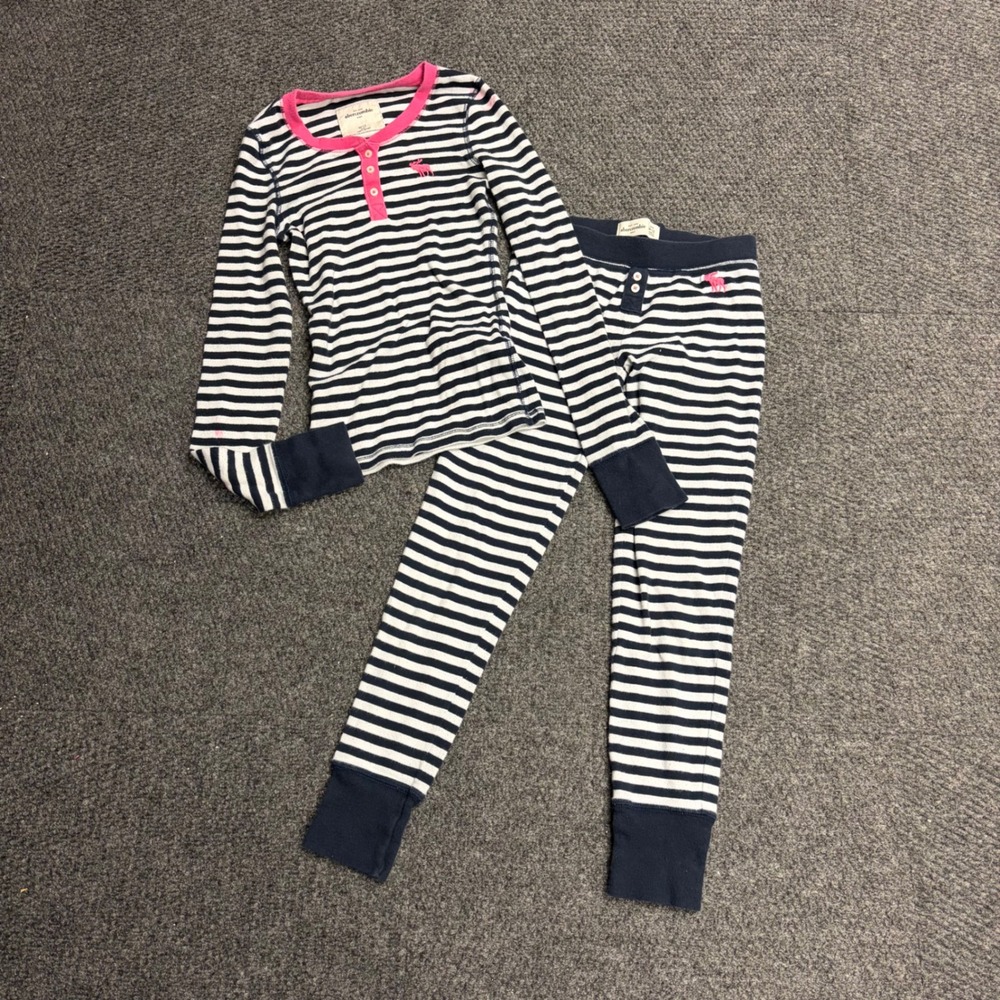Abercrombie Kids Girls Pajama Set Navy White Striped Henley Leggings Size M 12